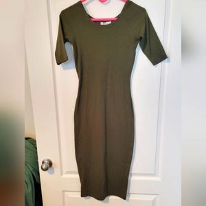Women's "Say What?" Ribbed olive green short sleeve form fitting dress CUTE 😍